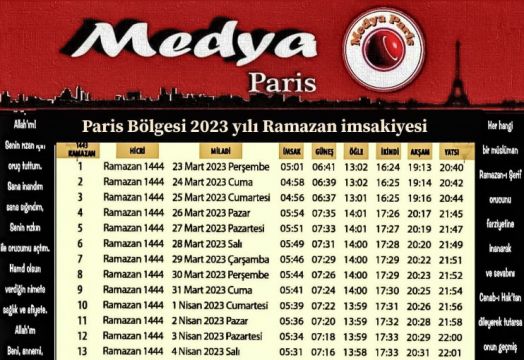 Her yıl olduğu gibi Paris 2023 yılı Ramazan imsakiyeniz yine bizden.
